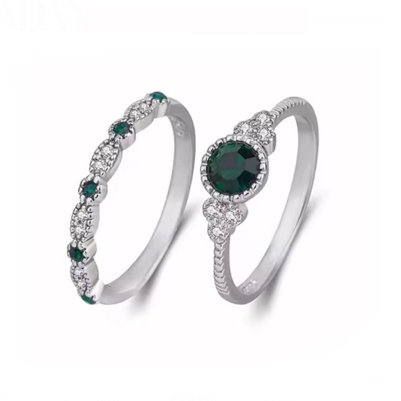 Swarovski Jewelry - Swarovski Elements Blue Sapphire Round Solitaire Ring Band Set NEW